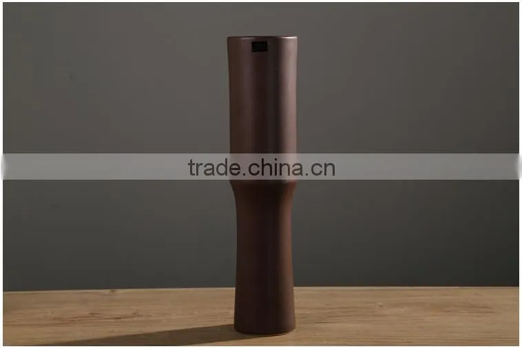 Chocolate color desk tall cylinder vases from jingdezhen factory