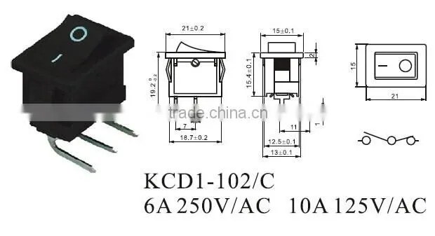 CNGAD 6A Rocker Switch 250V KCD1( mini rocker switch,boat switch)(KCD1-102/C)