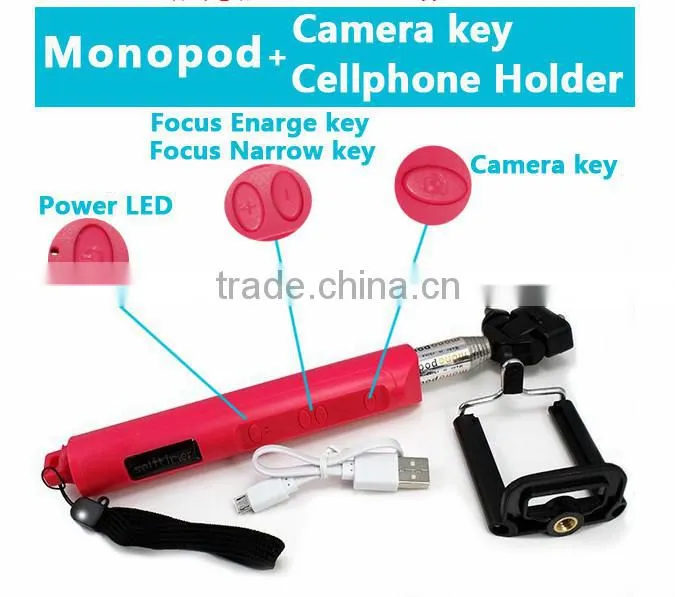 wholesale wired monopod selfie stick headphone cable control