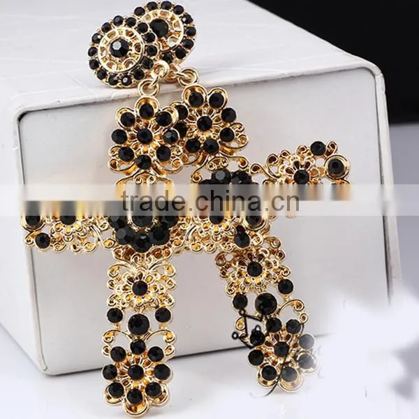zhejiang mix colors rhinestone long large cross earring