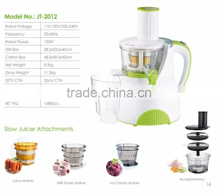 High quality slow juicer JT-2012 with Patent