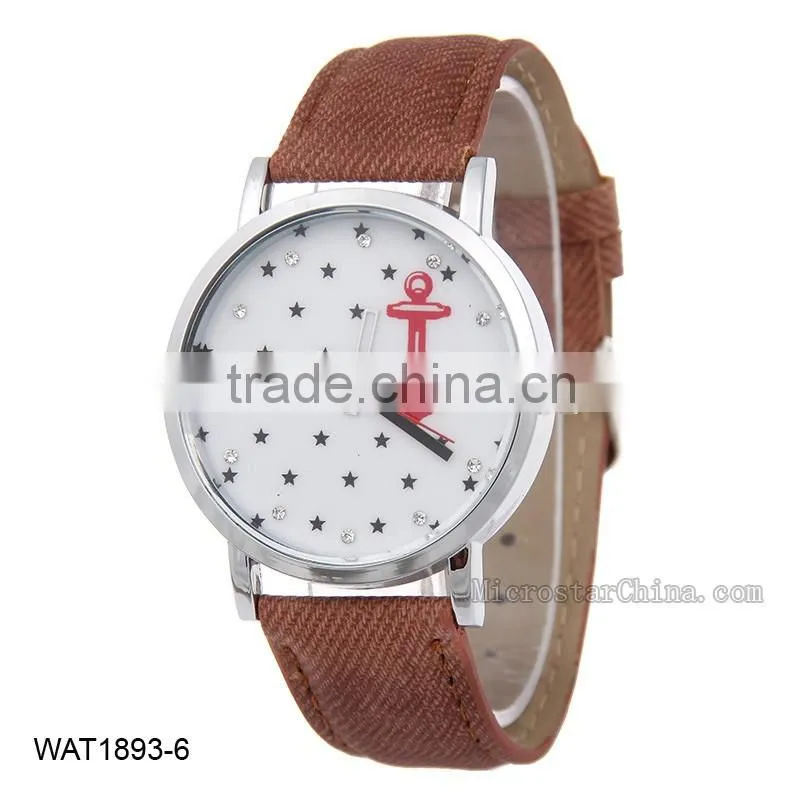 2016 Personalized Anchor Navy Blue Jean Wristwatch Canvas Wrist Watch