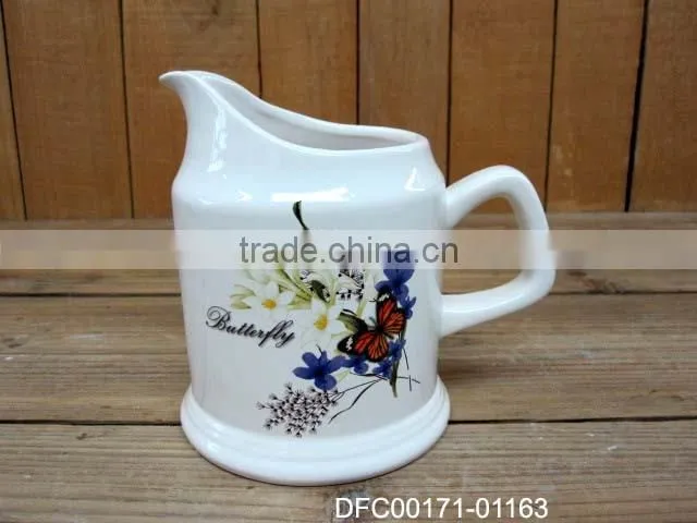 Handmade Ceramic Mug with Flowers and Butterfly Decal for Tea Coffee