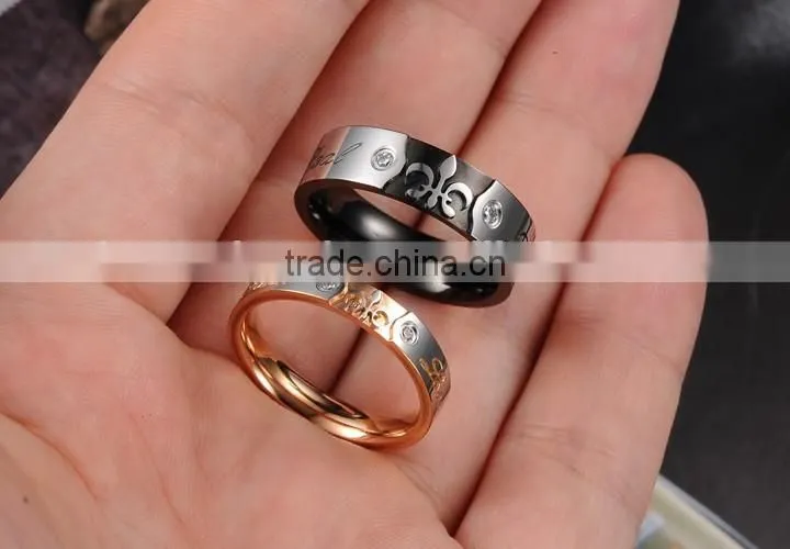 KSTONE Real Love Carved Stainless Steel Engagement Wedding Couple Rings