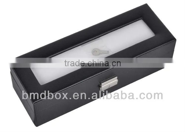 5 slots black faux leather empty watch case