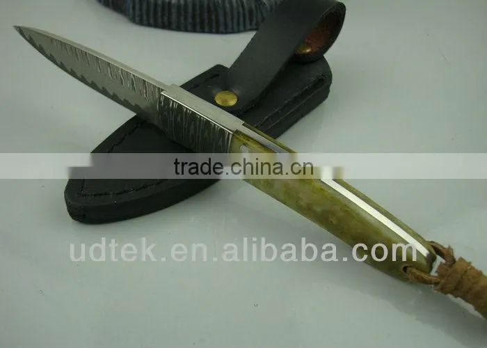 High Quality Animal Bone + Steel Handle OEM Damascus Steel Hunting Knife Hand Tool UDTEK01305