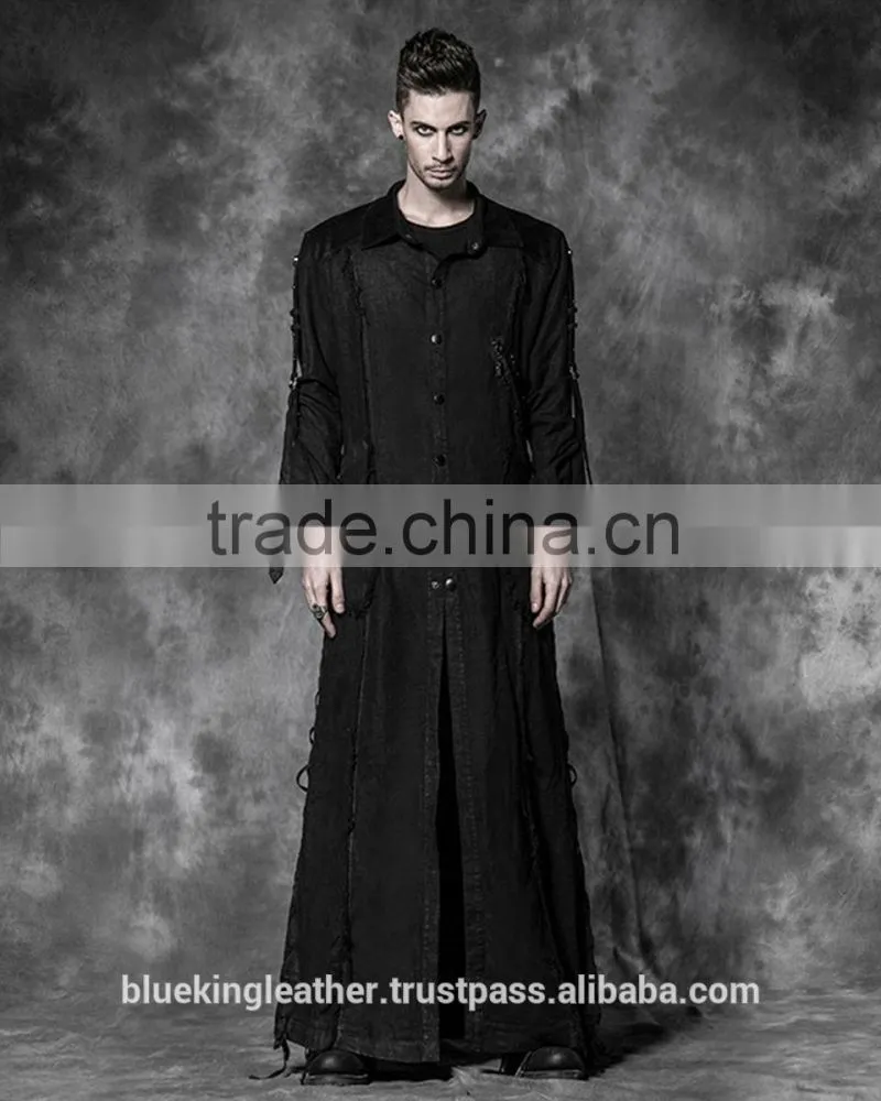 BLACK Ravenous Long Jacket Trench Coat Mens Goth Steampunk Punk