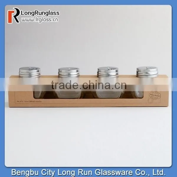 LongRun 6oz Round Spice Jars with Metal Shaker Lids Set of 4 New Design Glassware with OEM Design