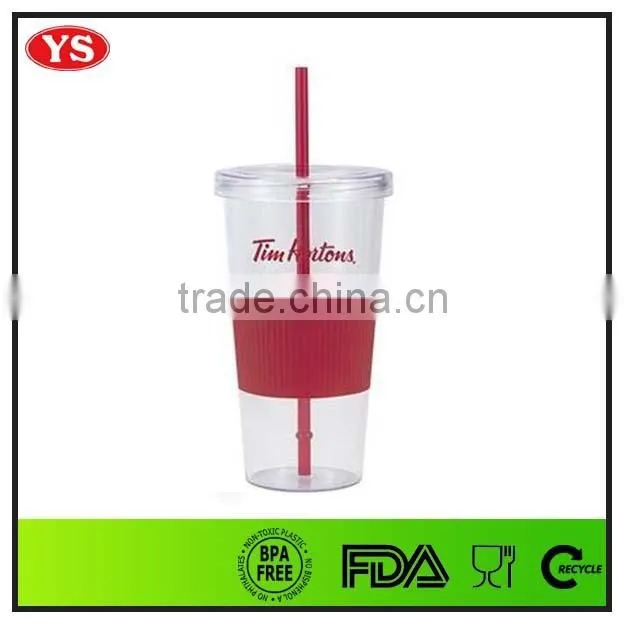 24oz single wall plastic drinking mug with lid and sleeve