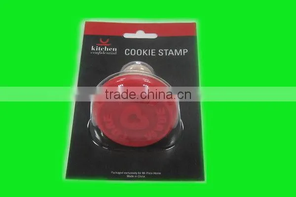 New design food grade silicone cookie stamp with wooden handle, valentine's gift
