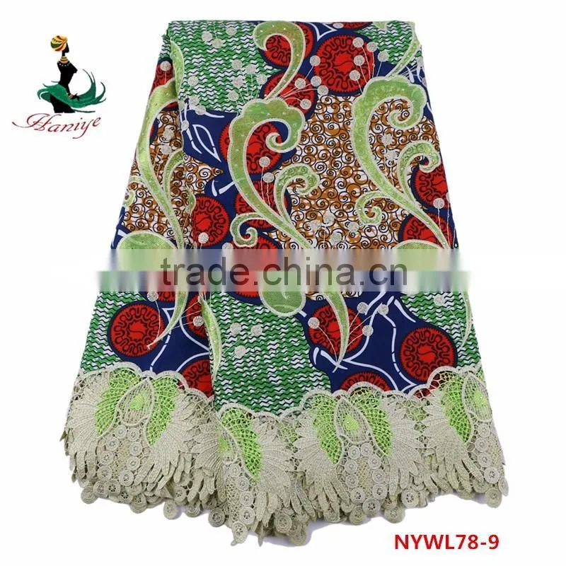 Newest design ankara wax mix lace fabric african dutch wax with polyester lace