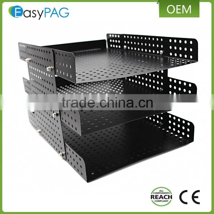 Factory custom made black color 3 tier large space metal mesh office desk file holder