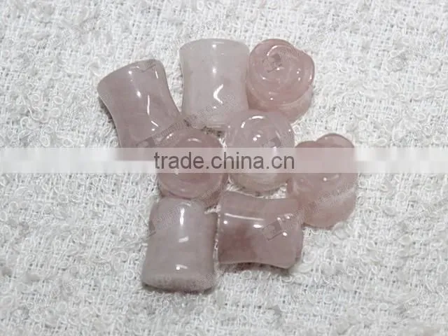 Rose quartz carved flower ear piercing plugs