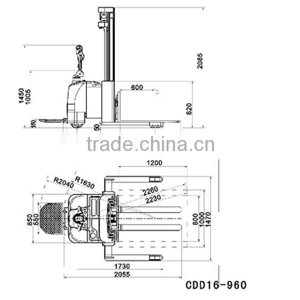 1.6 ton electric pallet stacker with full-free 3-stage