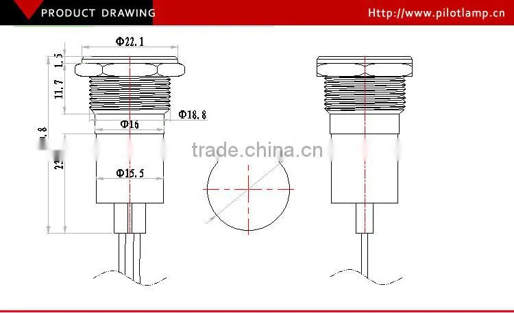 19mm mounting hole 12v metal LED lift indicator lamp with cable leading