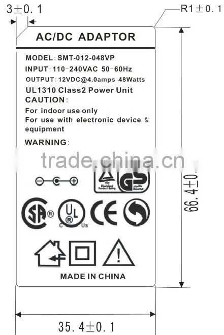 ip20 UL CUL approval 4a 12v dc power adapter with 2 pin 3-pin us plug