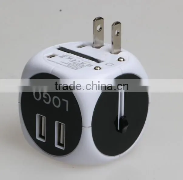 SYW-12 New arrival universal world swiss travel adaptor adapter plug with 2 usb port and built in Safety shutter