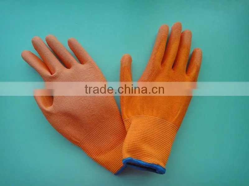 Yellow polyster PU work glove