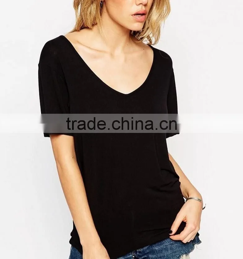 women's v-neck 100% cotton t-shirt custom wholesale