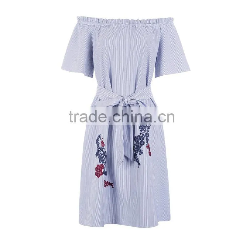 Maxnegio off shoulder striped dress with embroidery for girls