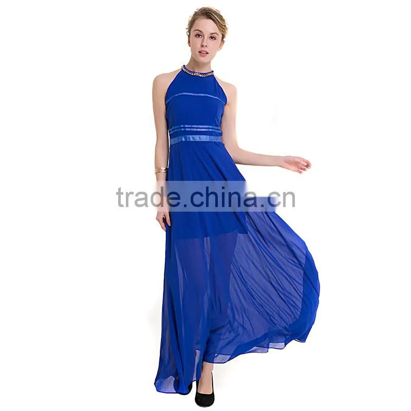 Maxnegio long dress maxi chiffon beaded round neck evening dress
