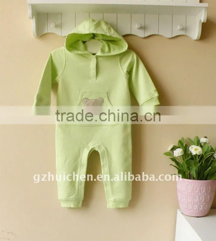 2011 autumn baby wear 100% cotton embroider hooded romper