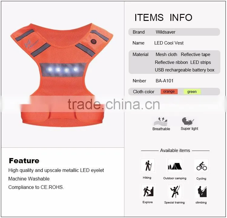 Wildsaver running LED warning summer sports wear men