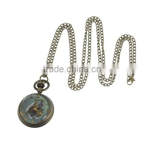 Round Antique Bronze Owl Halloween Pattern Battery Included Pocket Watches 82cm