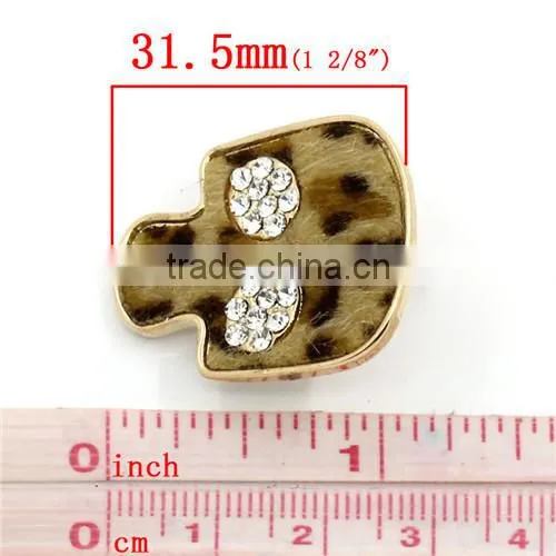 Gold Plated Leopard-Skin Printed Clear Rhinestone Halloween Skull Earring Post With Gift Box 31.5x15mm