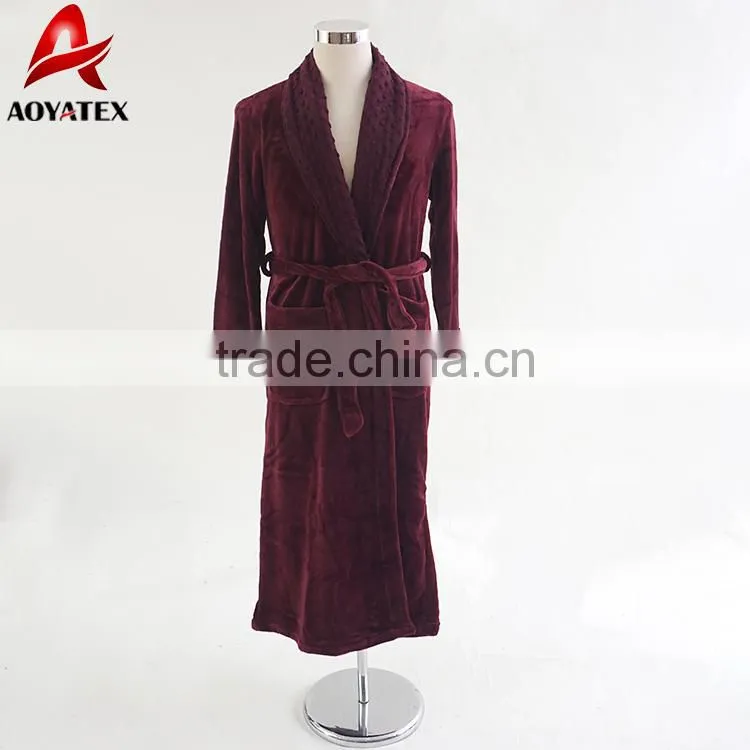 Hot selling minky collar soft flannel fleece long bathrobe gown