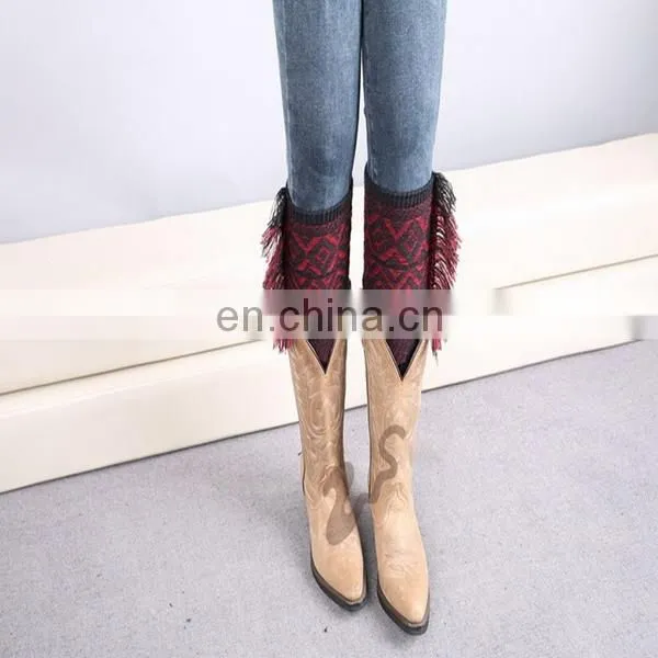 Trendy knitted tassel boot socks printed stripe boot cuff