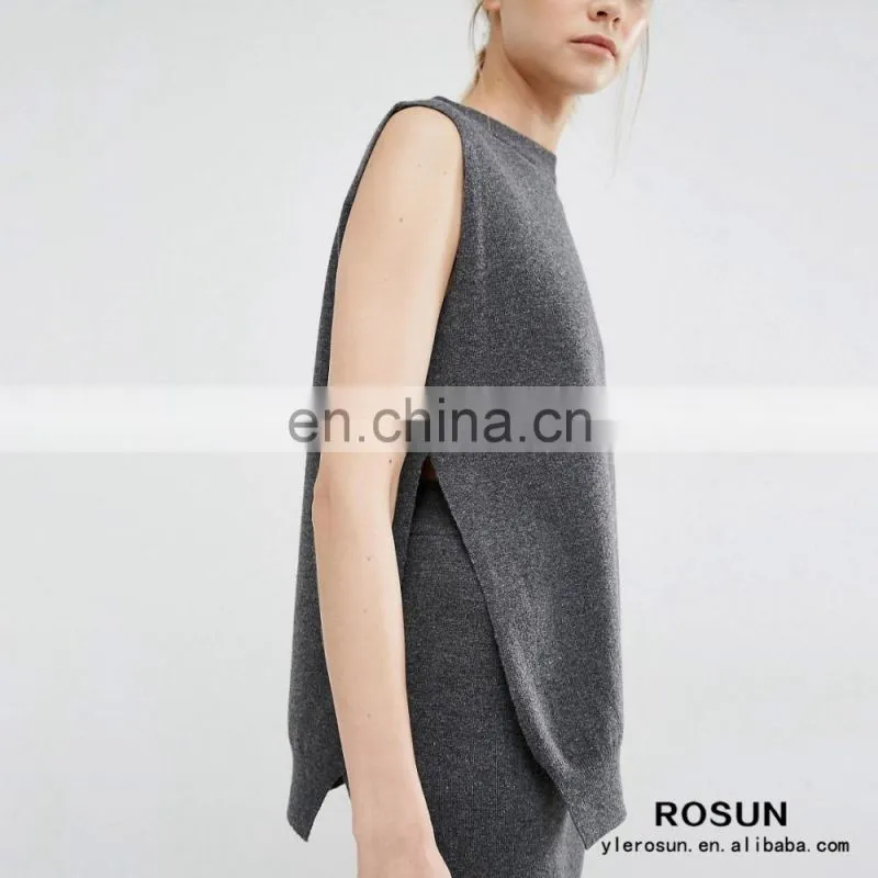 European Style Ladies Sleeveless Knitted Sweater Suit