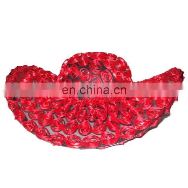 MCH-2251 Fashion cheap wholesale ladies various party wide warping brim floppy gauze hat with pattern