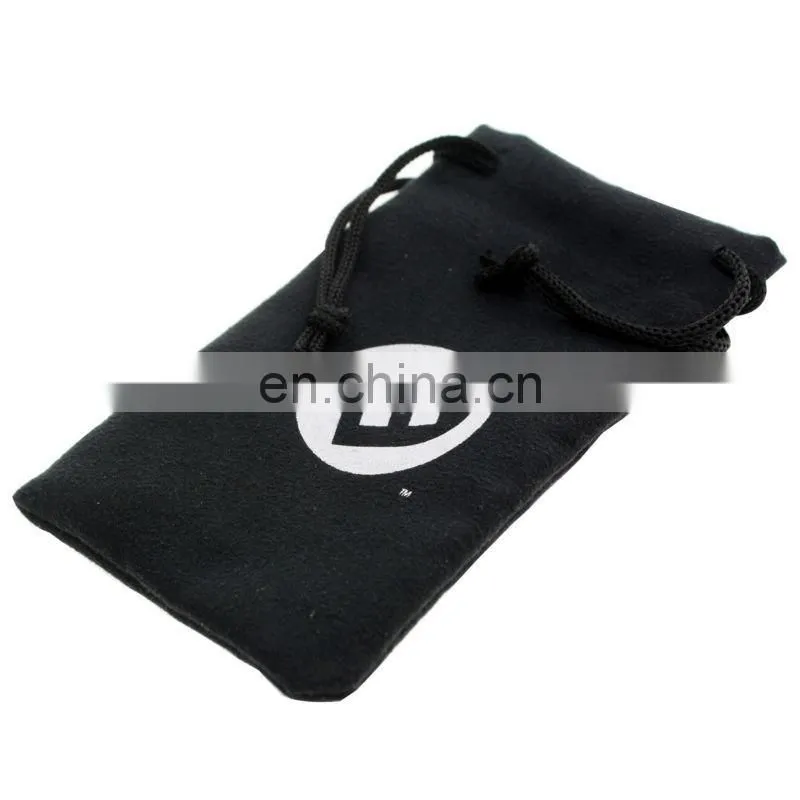 logo stamped black customisable microfibre mobile hanging pouch