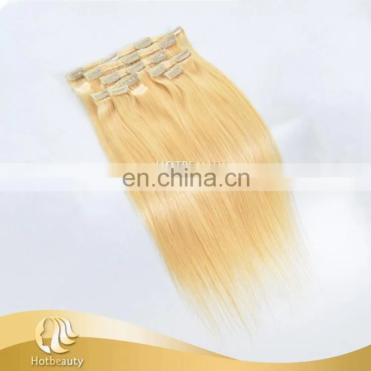 clip long hair extension silky straight and tangle free 613# blonde Russian hair
