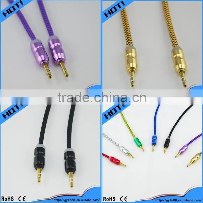 3.5mm stereo aux cable with double braid shield car audio cable 1m