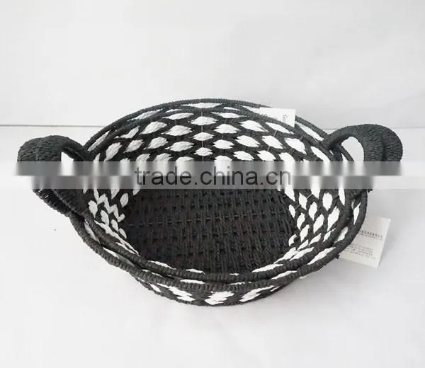 S/2 Round Shape Paper Rope Woven Handle Basket