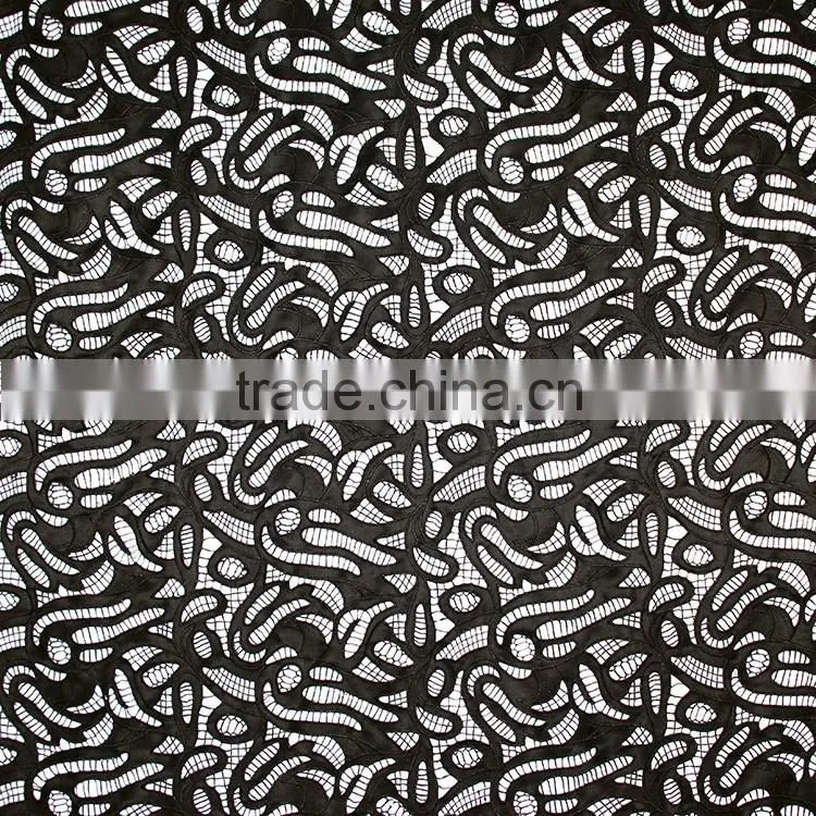 2016 hot selling style gentle solft water soluble black embroidery textile fabric chemical lace Europe