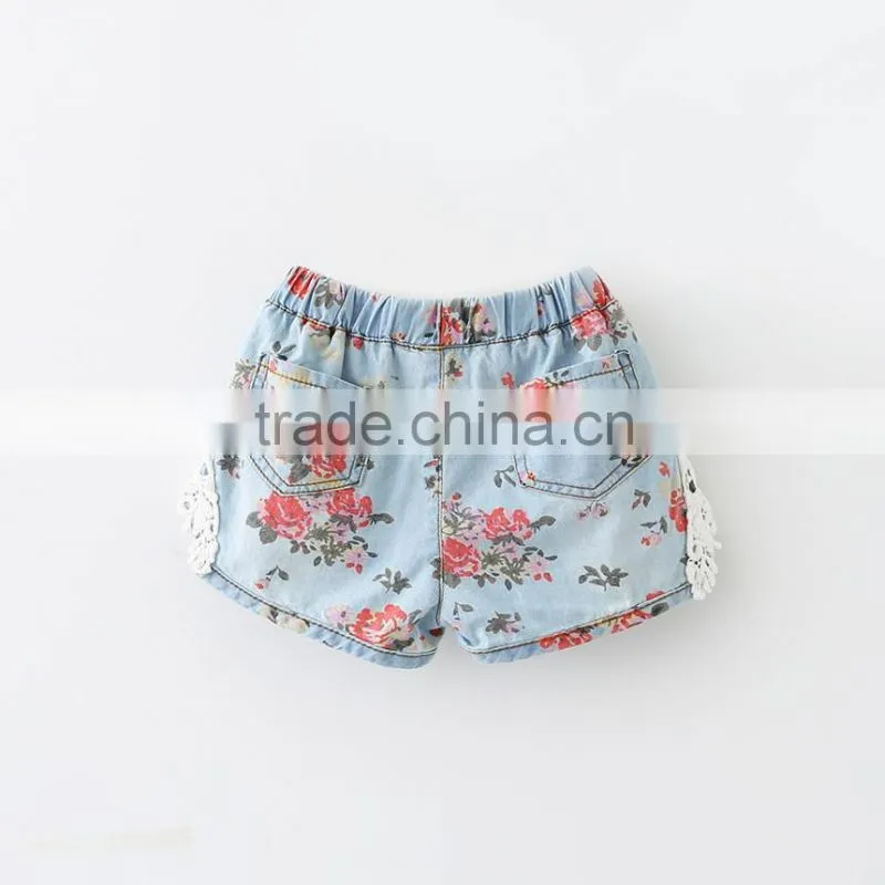 Wholesale Fashion Korean Denim Shorts 2016 New Summer Girl Short Jeans Lovely Little Girl Rose Printed Jeans