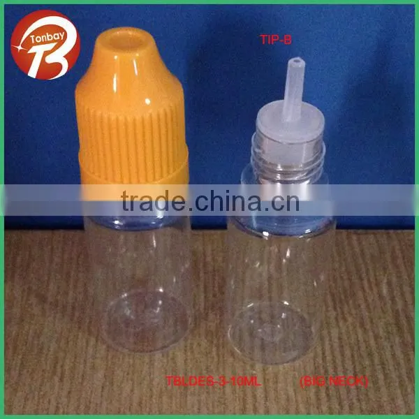 10ml PET empty e cig liquids clear plastic dropper bottles with long thin tip &childproof cap TBLDES-3-10ml(TIP-B)