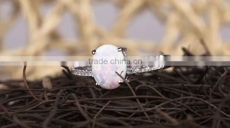 JL Jewelry Oval White Fire Opal Stone Ring Lab Created Synthetic Opal Ring