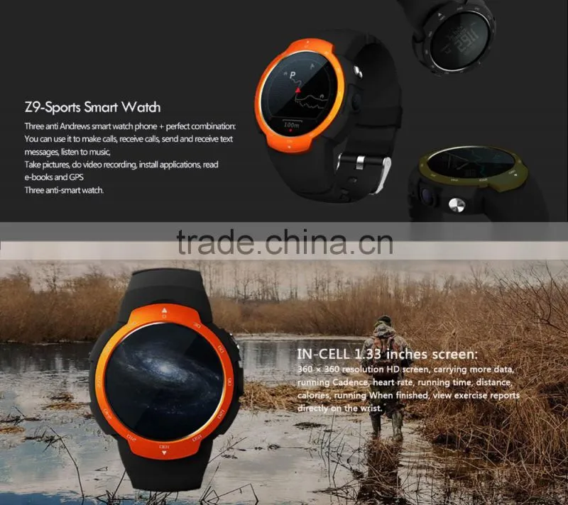 Z9 android 5.1 OS MTK6580 quad core heart rate monitor 3G smartwatch with on cell touchscreen