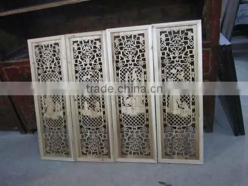 Chinese antique black carved folding screen