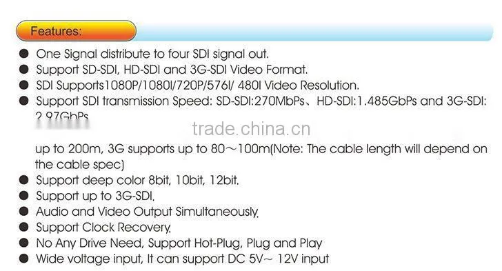 1080P Video Audio SD/HD/3G SDI Splitter 1 Input 4 Output