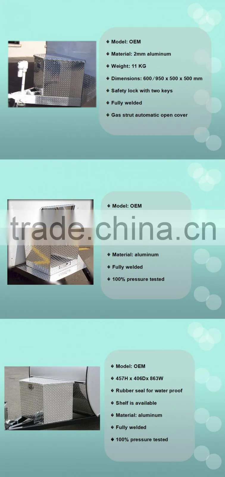 2015 Kindle Plate Aluminum Truck Mental Tool Box with Wheels