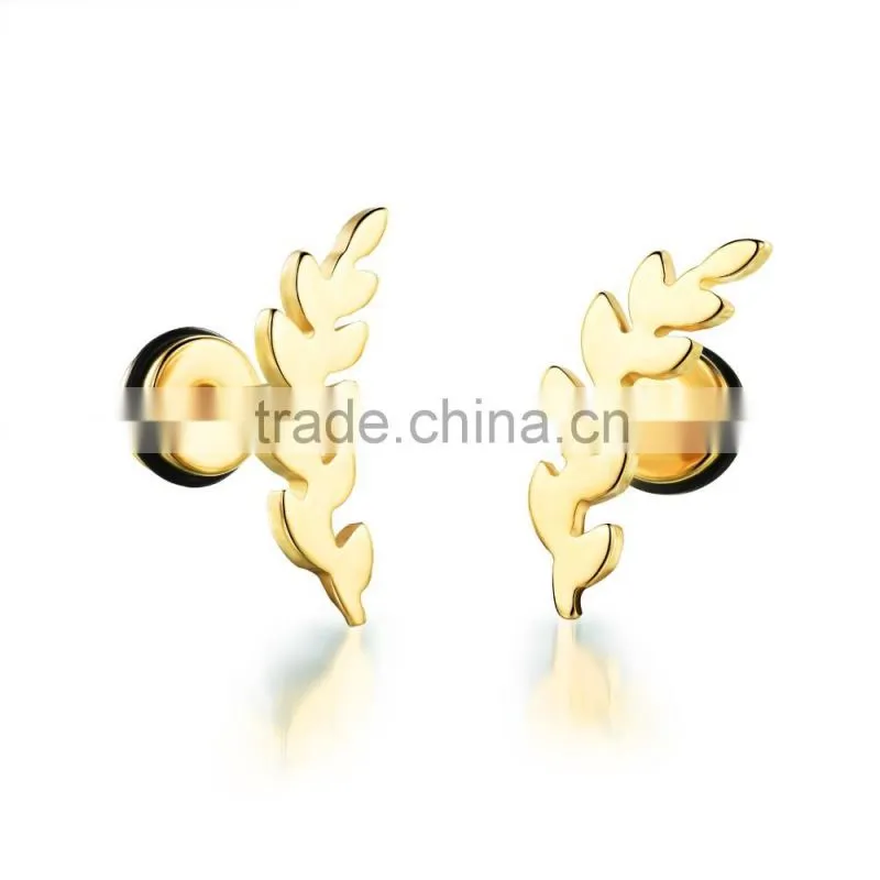 2016 Spring latest fashion men jewelry accessories long top design golden leaf earring for men