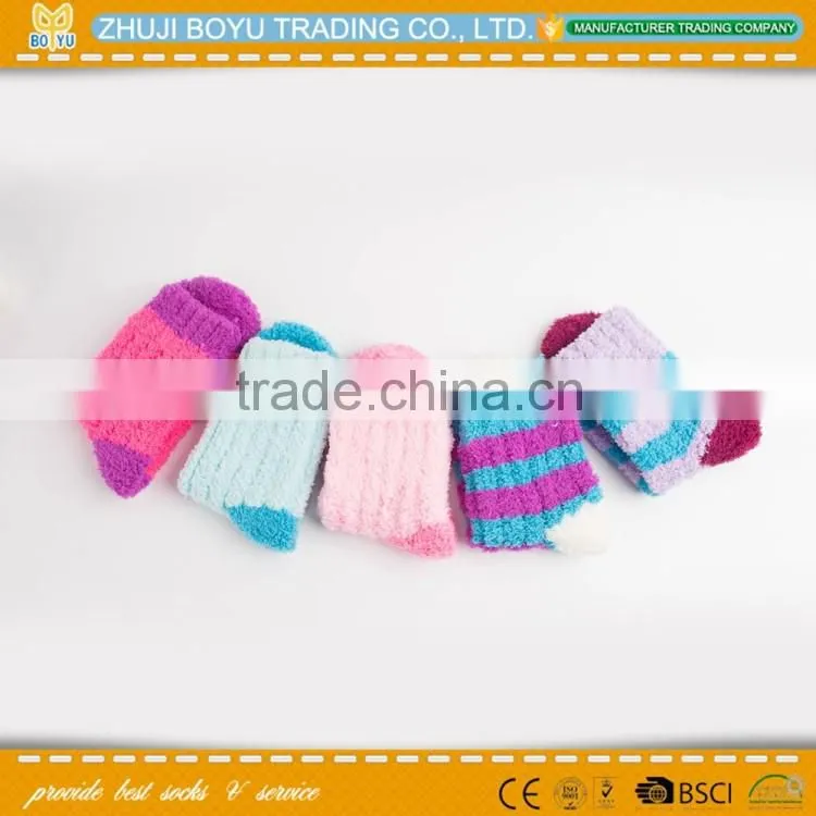 BY-161614 women's warm socks; microfiber terry-loop hosiery colord girl's striped scok
