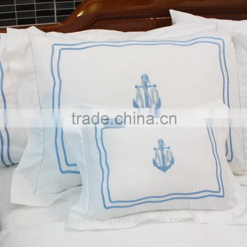 Anchor and rope embroidered and monogram bedding set in sky blue