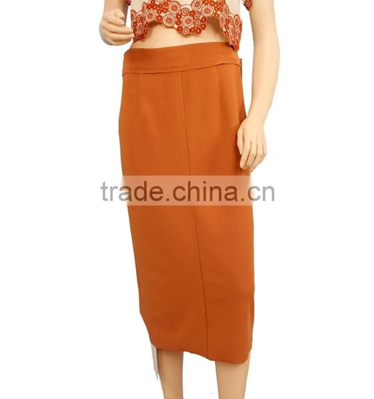 2015 90% Polyester+10% Viscoser women back slit straight skirts fashion 2015
