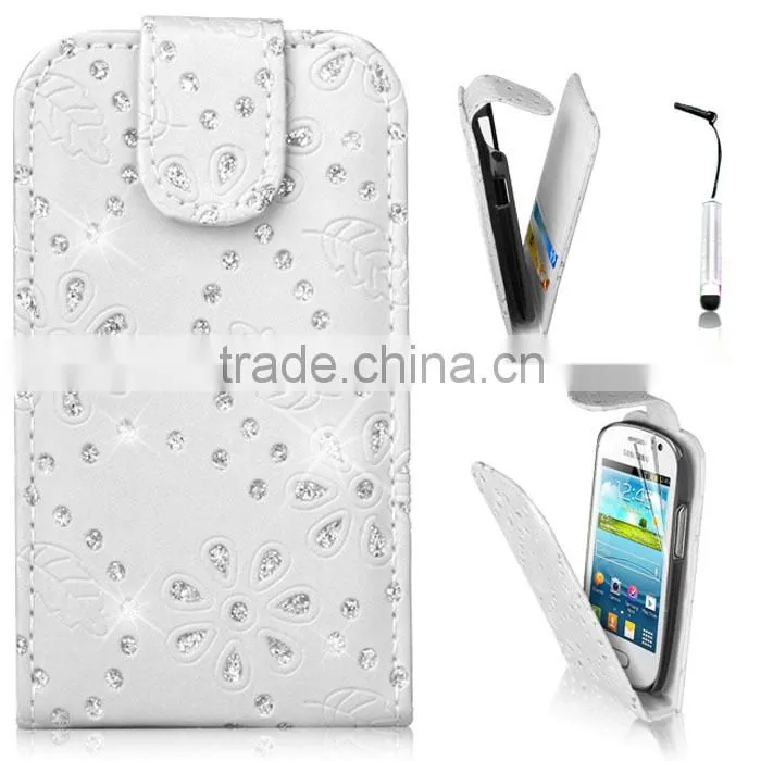 Set Screen Protector Stylus And Case , Bling Leather Wallet Case For Samsung Galaxy Fame S6810